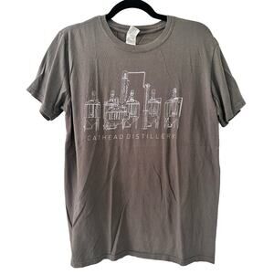 Cathead Distillery Tee T-Shirt Medium Gildan Gray White Liquor Brand Bar Swag